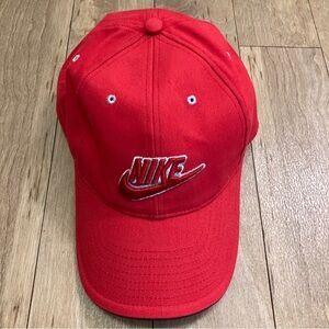 Vtg NIKE One Size Swoosh Red Adjustable Strapback Cap Hat Gray Tag
